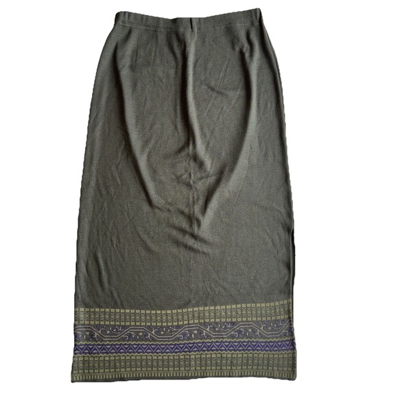 Olive Knit Maxi Skirt Women's Large Granola Boho Corp Lennie For Nina Leonard - Picture 7 of 7